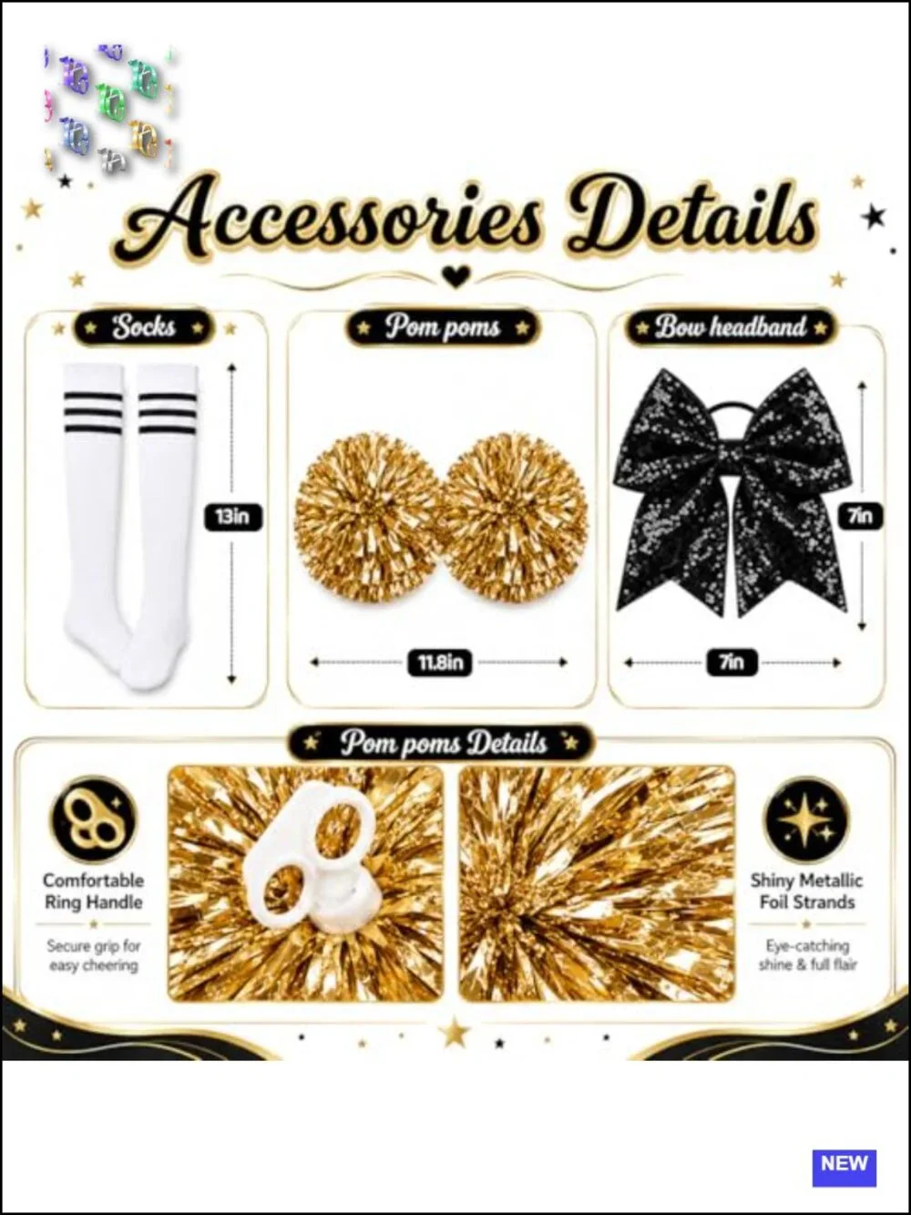 Girls Cheerleader Costume Sequin Crop Top Skirt with Pom Poms Headband Socks